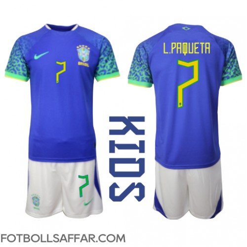 Brasilien Lucas Paqueta #7 Bortadräkt Barn VM 2022 Kortärmad (+ Korta byxor)